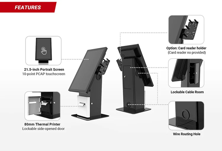 21.5inch Touchscreen Restaurants POS Terminal Ordering Desktop Self Kiosk Machine