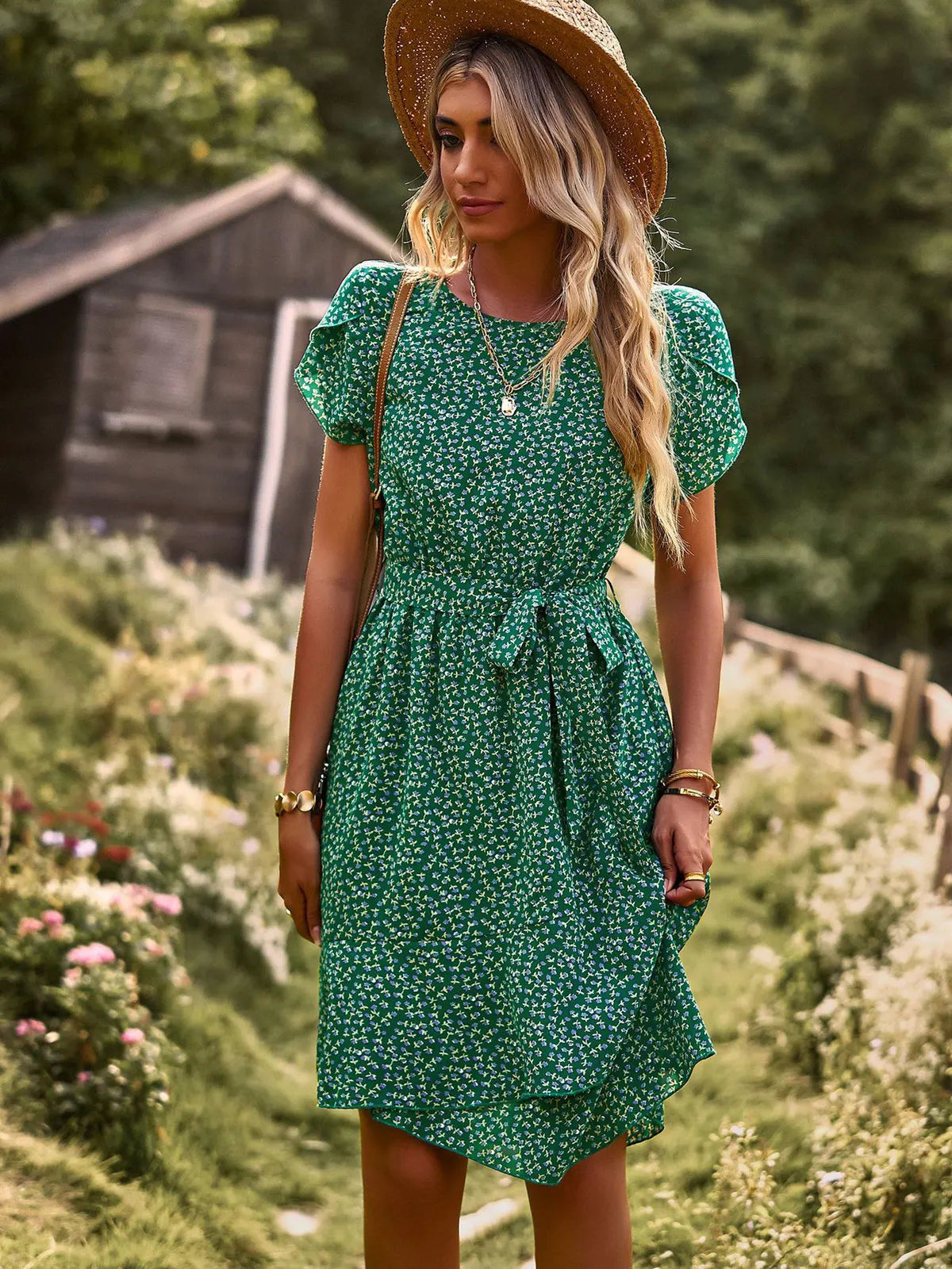 Msfilia Fashion O Neck Casual Printd Dress Women Summer Strap High Waist Pleated Dresses For Female