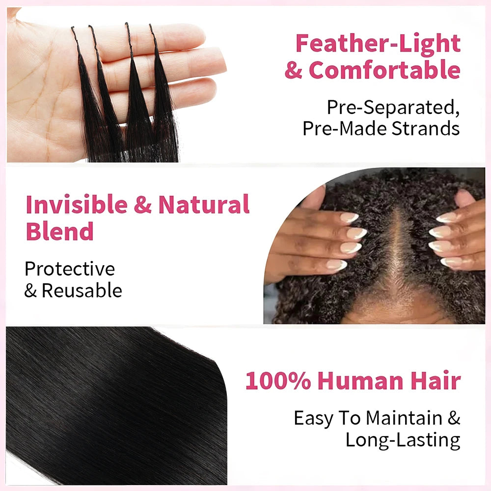 Feather Crochet Human Hair Extensions 16-26Inch Burmese Straight Hair Pre-Looped Invisible Pre-Separated Crochet Bulk Human Hair