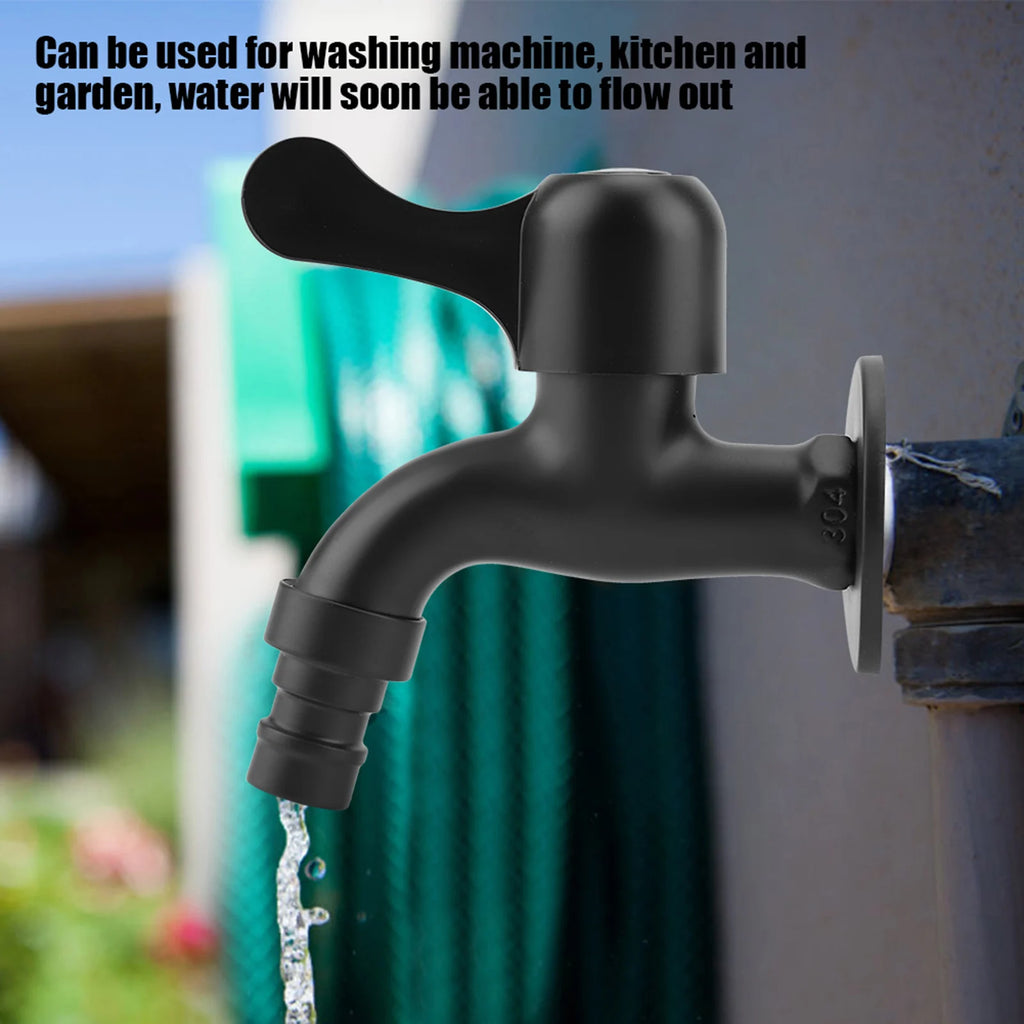 Stainless Steel Wall Mount Tap Garden Water Faucet Black for Washing Machine Laundry Cleaning Wall Mount Toilet Mop Faucet