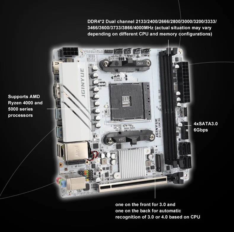 Jingyue B550i GAMING Mini ITX Motherboard DDR4 Memory Support AM4 Ryzen 5600GT/5600/5700X PCIe 4.0 Dual M.2 WiFi 6 Gaming PC