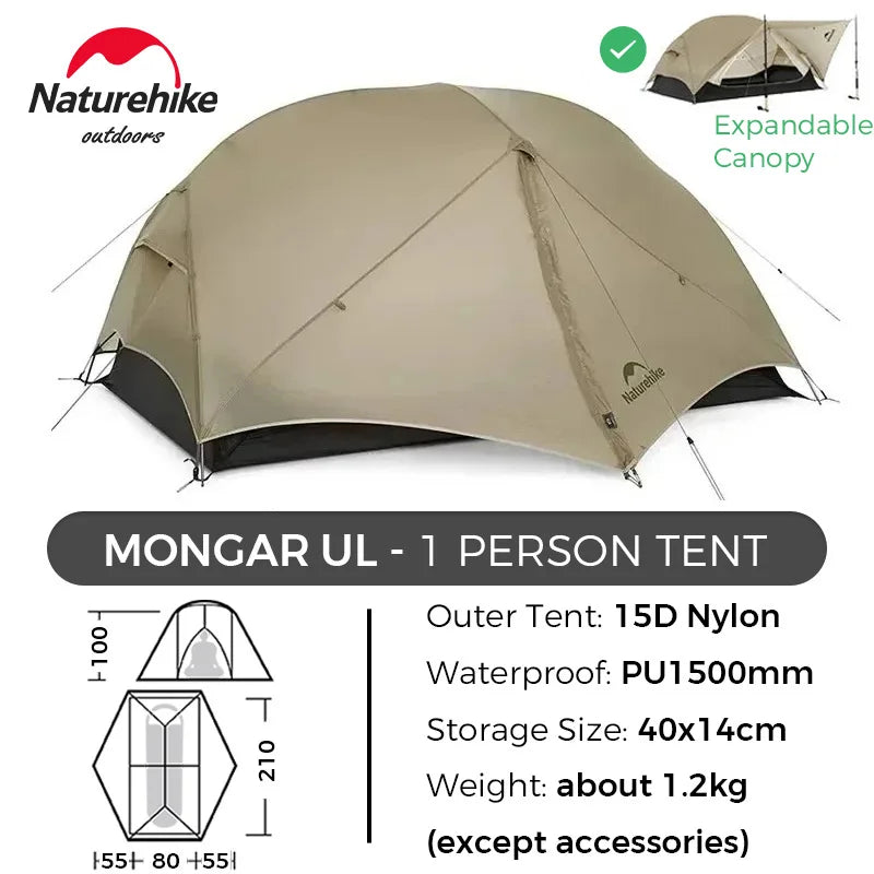 Naturehike Tent Mongar BASE/PRO/UL 1 2 3 Person Tent Ultralight Outdoor Camping Tent Waterproof Hiking Backpacking Tent Awning