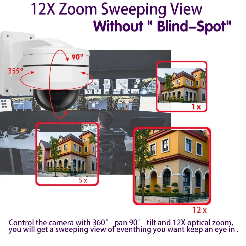 4K 8MP POE PTZ Dome Camera 12X 10X Optical Zoom Waterproof Outdoor CCTV Camera POE Security Surveillance System 5MP IP Dome Cam