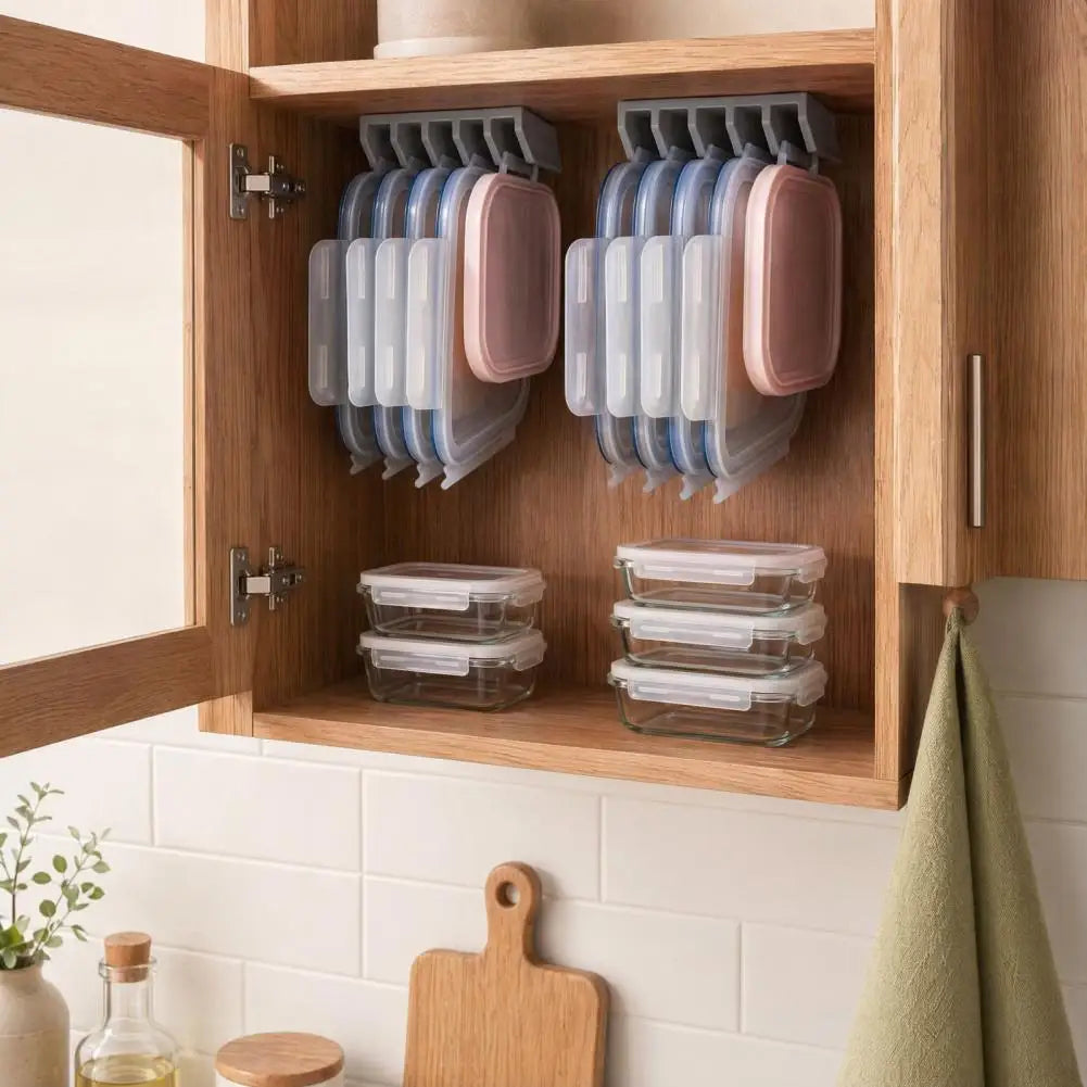 Kitchen Lid Organizer Rental Kitchen Storage Crisper Lid Storage Rack with 5-slot Partition Adhesive Wall Mount for Cabinets