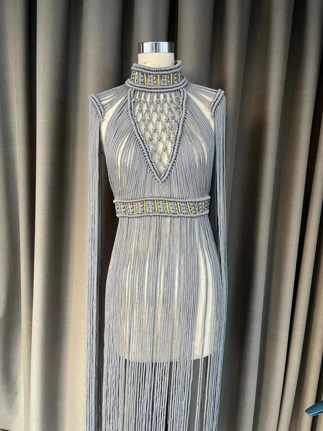 Beachapche Vestidos  MacrameDress Women'S Hollow Tassel Woven Dress Celebrity Club Party Cocktail beach Dress