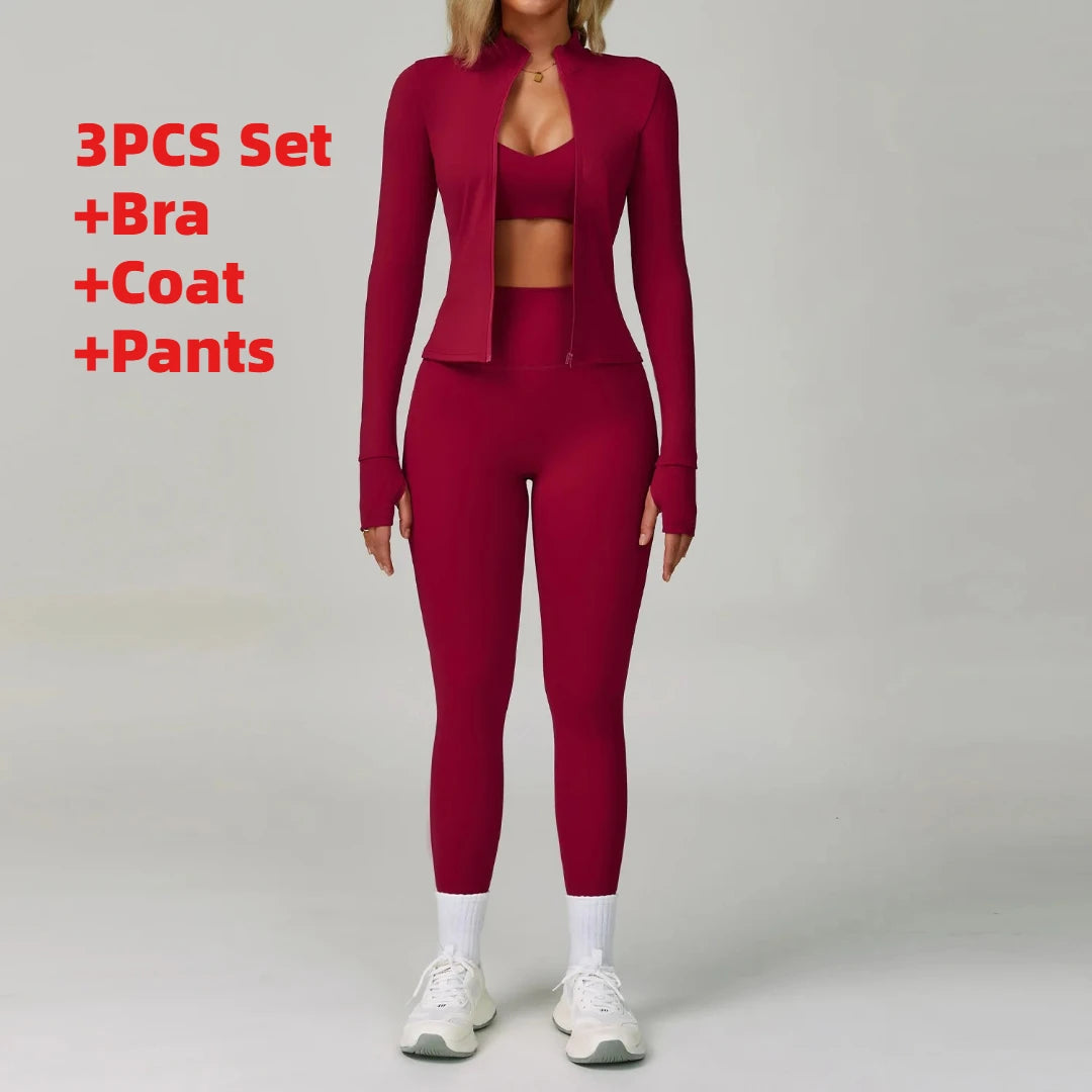 3PCS Women's Yoga Set Peach Hip Sports Jacket Shorts Fitness Set Tight Sports Bra Pants Set Workout Gym Leggings Sports Yoga Set