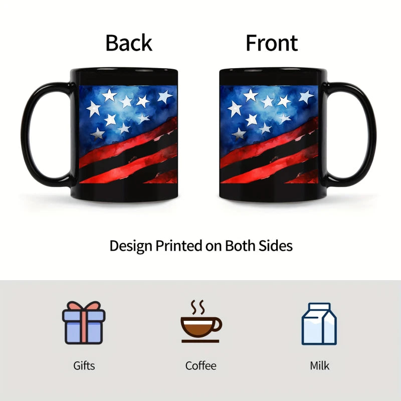 American flag coffee cup, black American flag design, suitable for patriotic activities and daily use