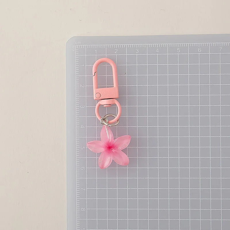 5Pcs Cute Color Cherry Blossom Resin Metal Key Chain For Women Girls Fashion Exquisite Key Bag Charm Jewelry Accessories Gifts