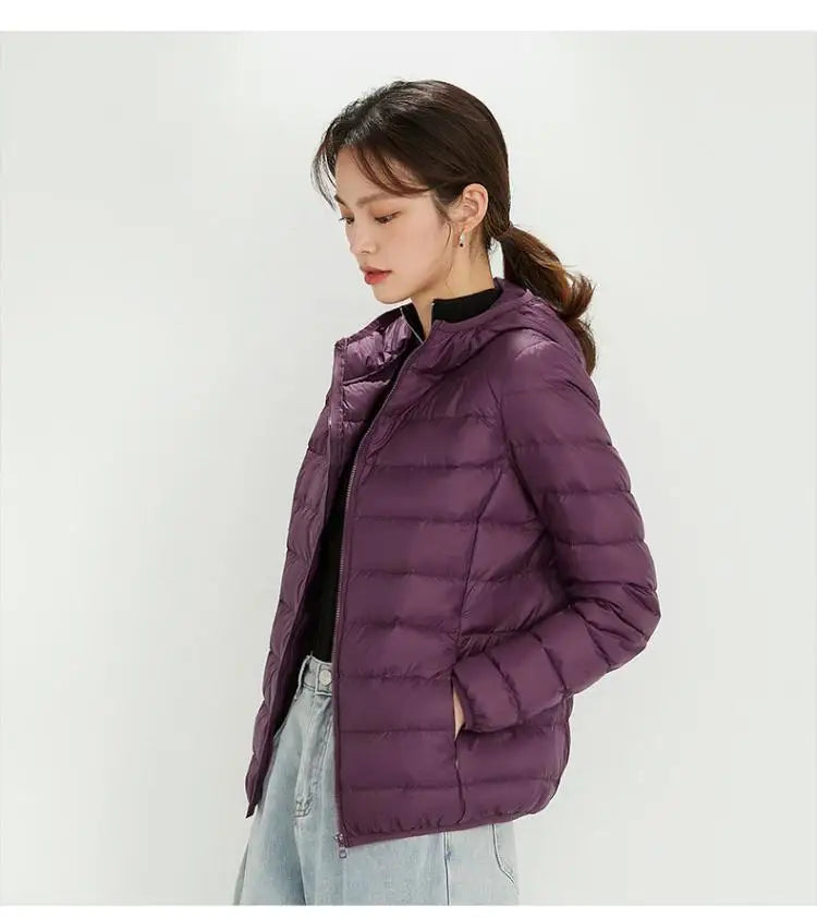 Winter Women Hooded Puffer Jackets Ultra Light Down Jacket Warm Coat Parka Female Portable Outwear Windbreaker Quilted Jacket