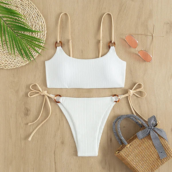 Sexy Ribbed Bikini for Women, Push Up Swimwear, Female Bikinis Set, Beachwear with Straps, Brazilian Bathing Suits, Swimsuits