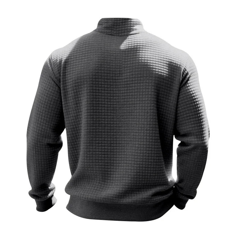 semi-zipper sweater men's autumn and winter jacquard small checkered stand-up collar casual pullover large size sweater