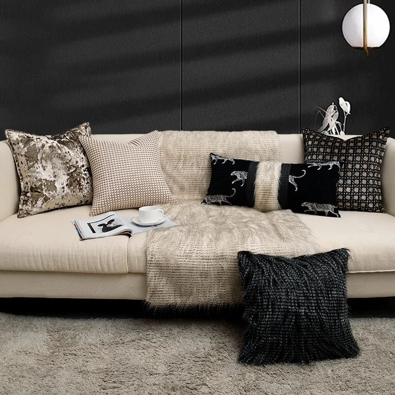 Modern Light Luxury Ice Velvet Black / Light Coffee Throw Pillowcase Woven Back Pillow Cushion Cover