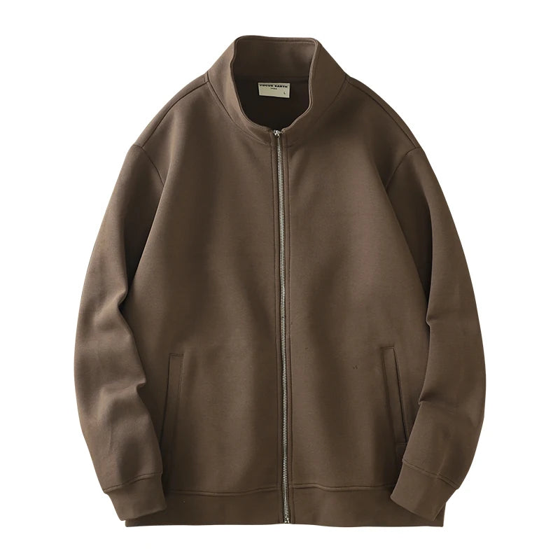 DUKEEN PIQUE Fabric Men's Casual Sweatshirts Spring and Autumn Solid Color Stand Collar Zipper Cardigan Coat Men's Clothing