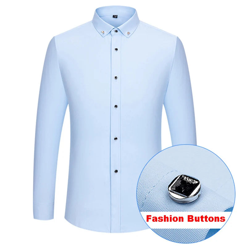 Hot Sale Men's Dress Shirts Formal Long Sleeve Business Social Camisa Contrast With Diamond Anti-wrinkle Button Down Men Clothes