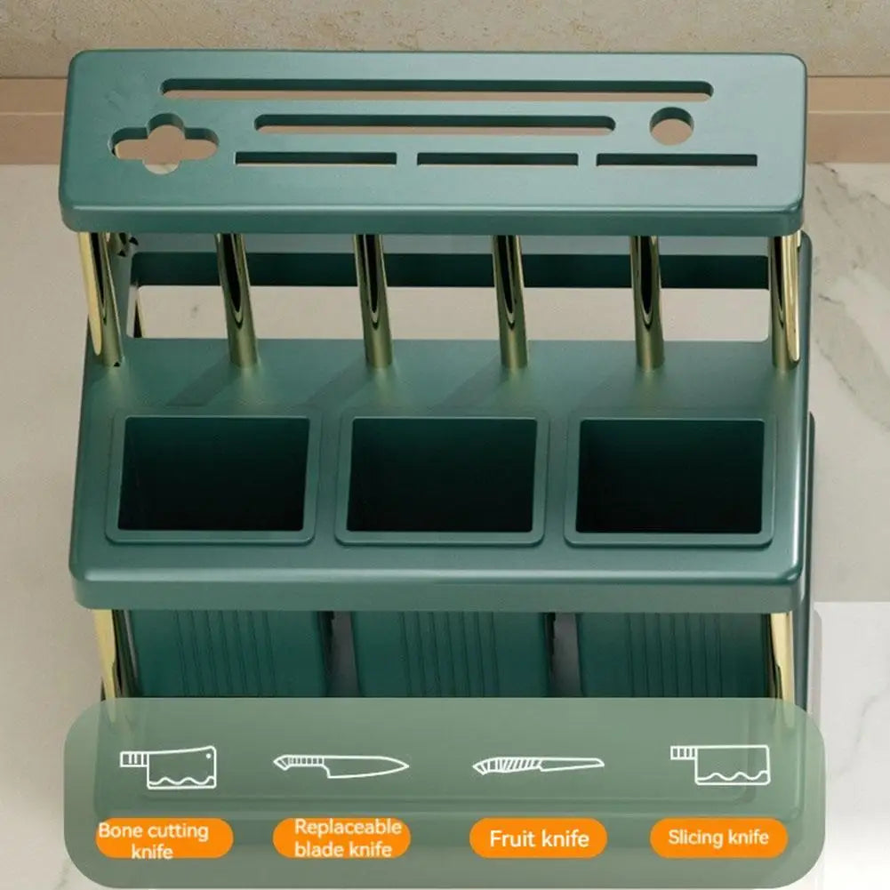 Kitchen Knife Holder Multi-Function Cutter and Cutlery Drainer Rack PP Space Saving Kitchen Utensil Organizer Rack