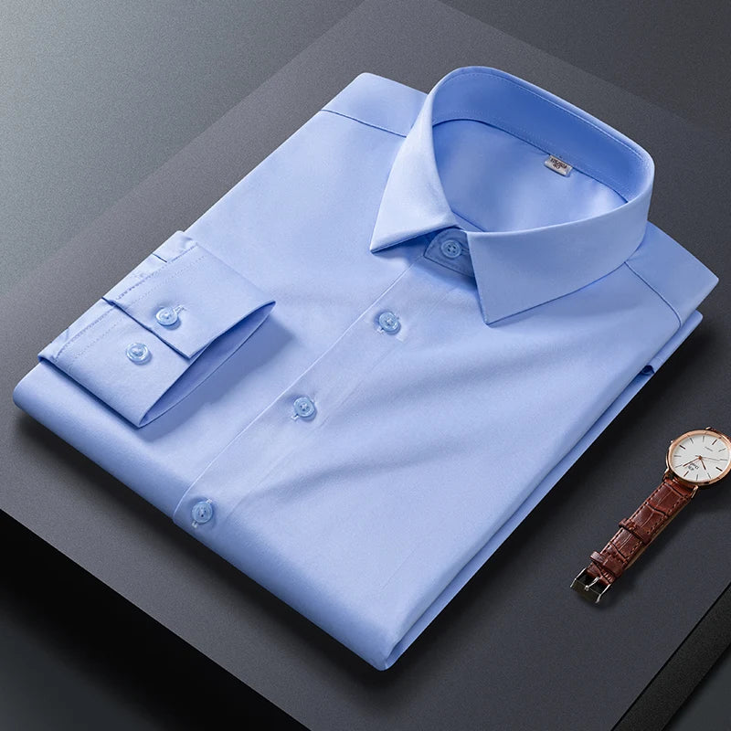 Men Shirt Glossy Long Sleeve Plus Size 5XL 6XL 7XL Oversize Loose Casual Dress Shirt Autumn Comfortable Office Work Business