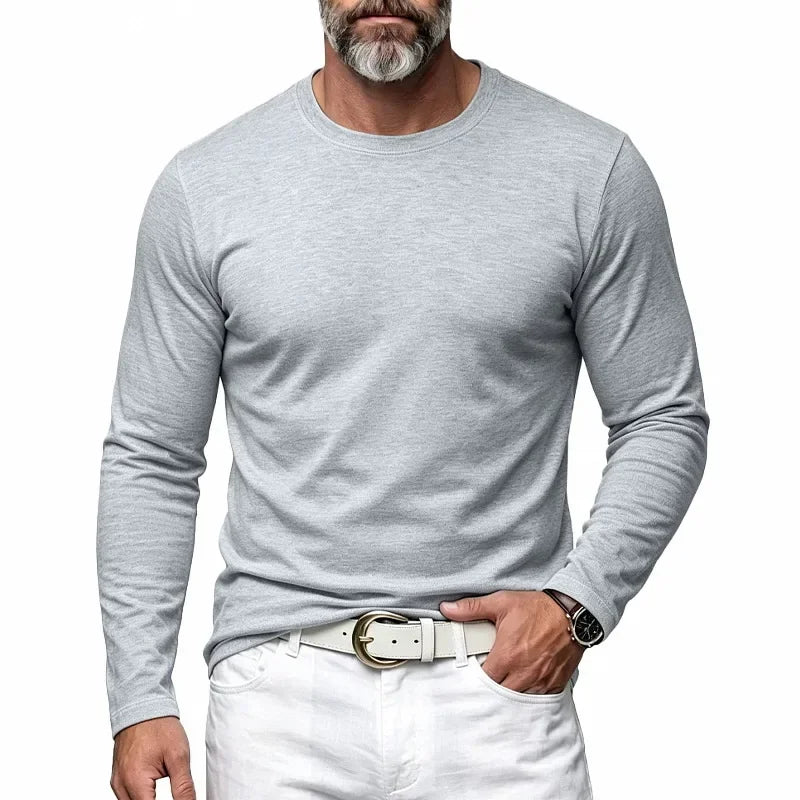 Autumn and Winter Men's Thin Casual Crew Neck Pullover Loose Versatile Breathable Commuter Long Sleeve Bottom T-Shirt