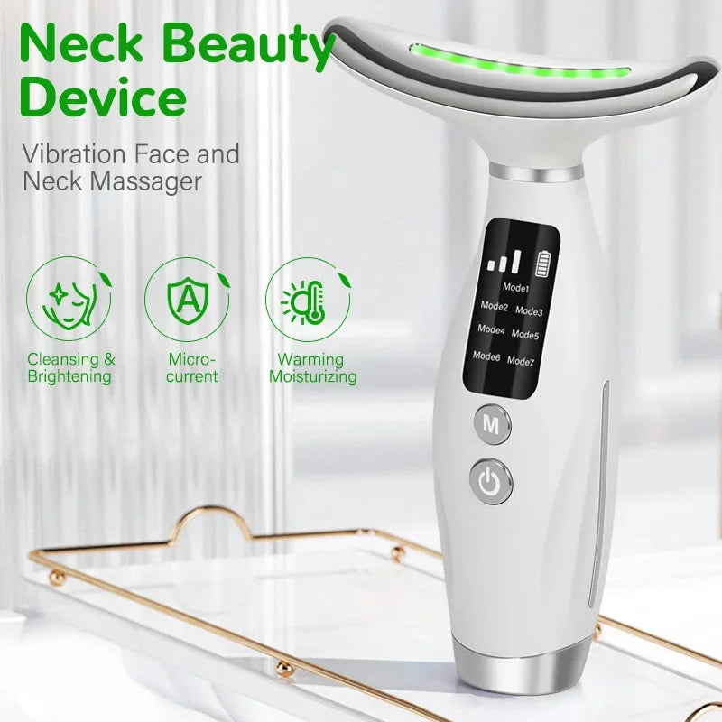EMS micro current neck beauty instrument, 7-color facial massager, through vibration to enhance facial neck care