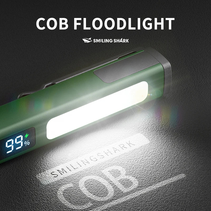 SMILING SHARK Magnetic Work Light 6‑Mode LED Flashlight with COB Sidelight Clip‑on Design for Outdoor Lighting GZ5112