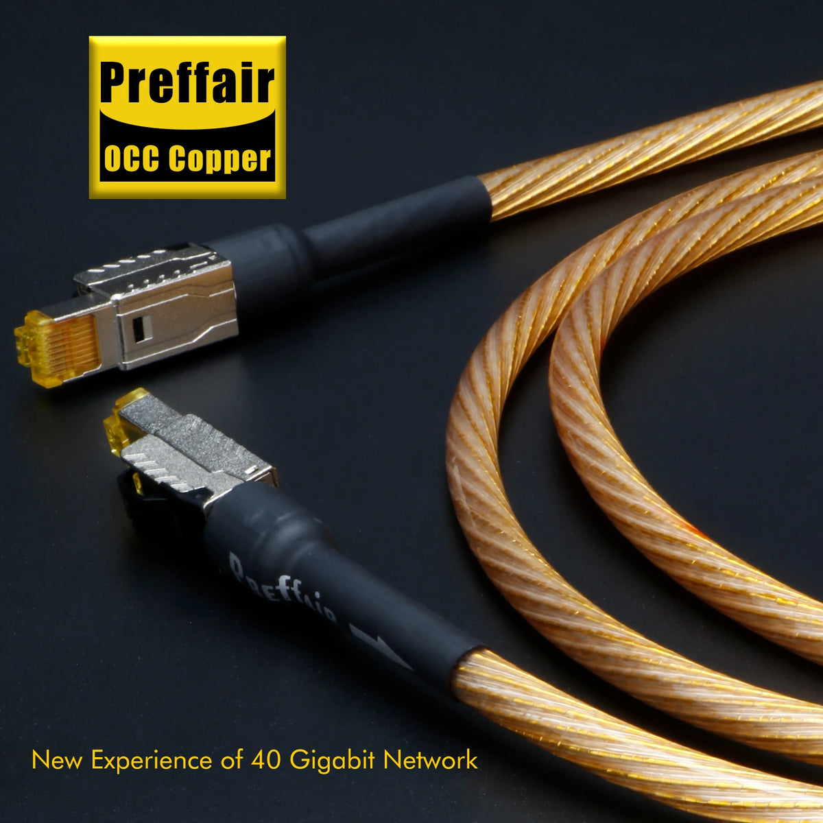 Cat8 Ethernet Cable Rj45 Interface  40Gbps 2000Mhz Speed OCC Sterling Silver Flagship Gold Cat8 Network Cable Digital Cable