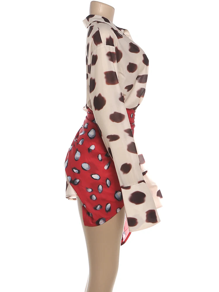 Nibber Music Festival Silk Scarf Strap Patchwork Dress Women Sexy Single-Breasted Full Sleeve Polka Dot Print Hottie Bodycon