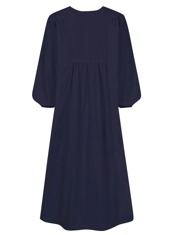 Plus Size  Spring/Fall New Arrival  Women's Cotton-Linen Blend Loose-Fit Bell-Sleeve Dress  Casual, Elegant for Everyday Wear