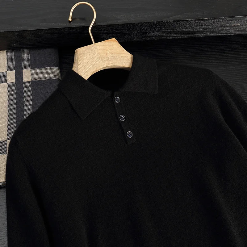 Autumn/Winter Men's 100% Cashmere Pullover Business Casual Solid Knitted Sweater Loose POLO Collar Tops Basic Thick Warm Jumper