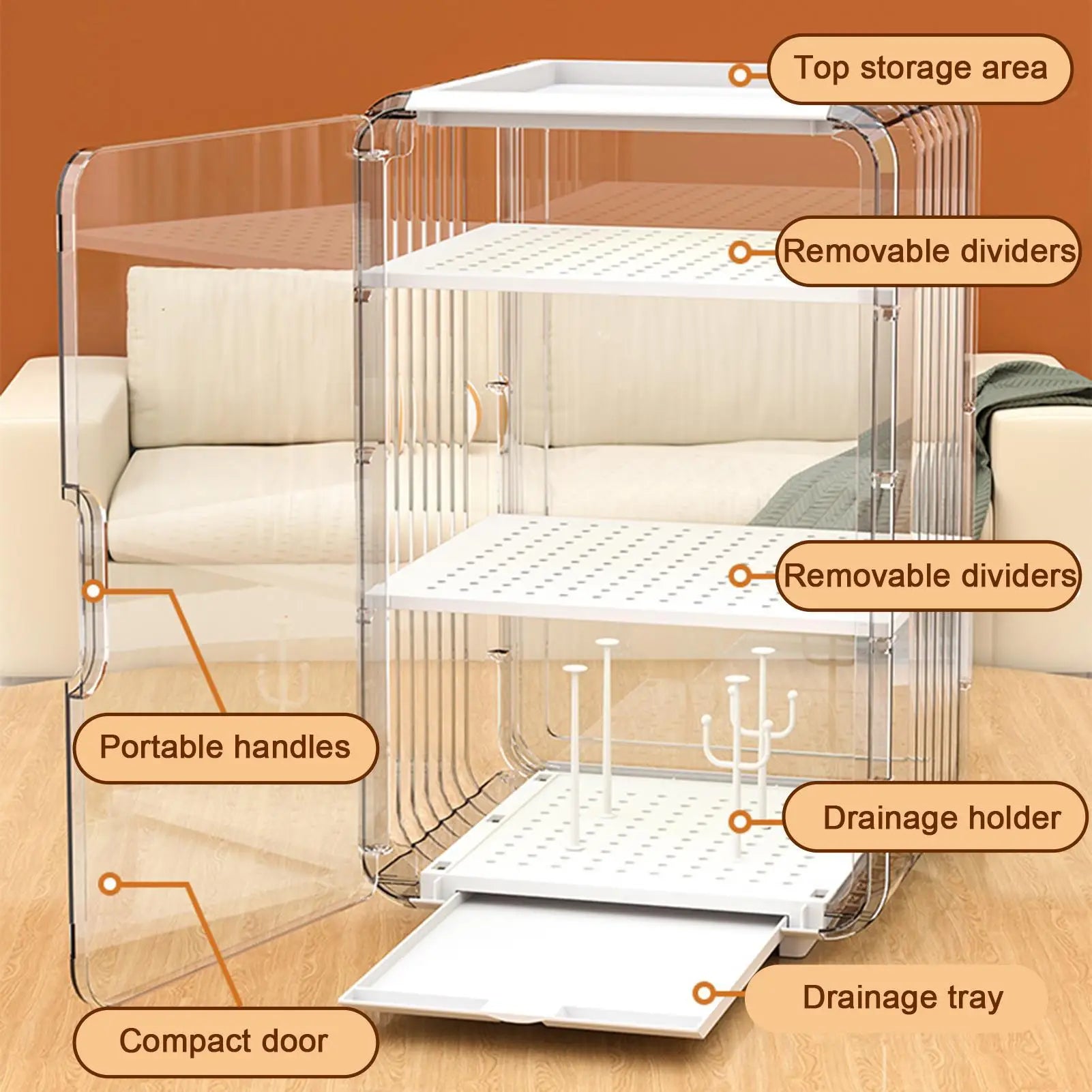 Kids Utensil Organizer Clear Adjustable Storage Rack for Baby Bottles Cups Plates Kitchen Countertop Fridge Dining Cabinet