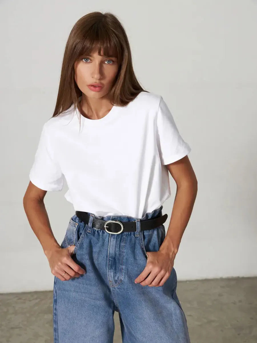 Cross border hot selling cotton T-shirt with round neck and short sleeves for European and American women loose basic top