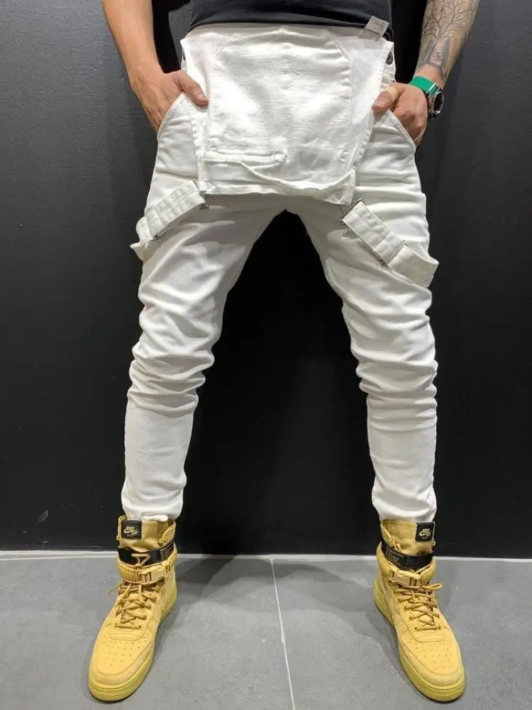 Men's Tie Dye Denim Overalls, Fashionable Slim Fit and Slimming Pants, Solid Color New Style Mens Jeans