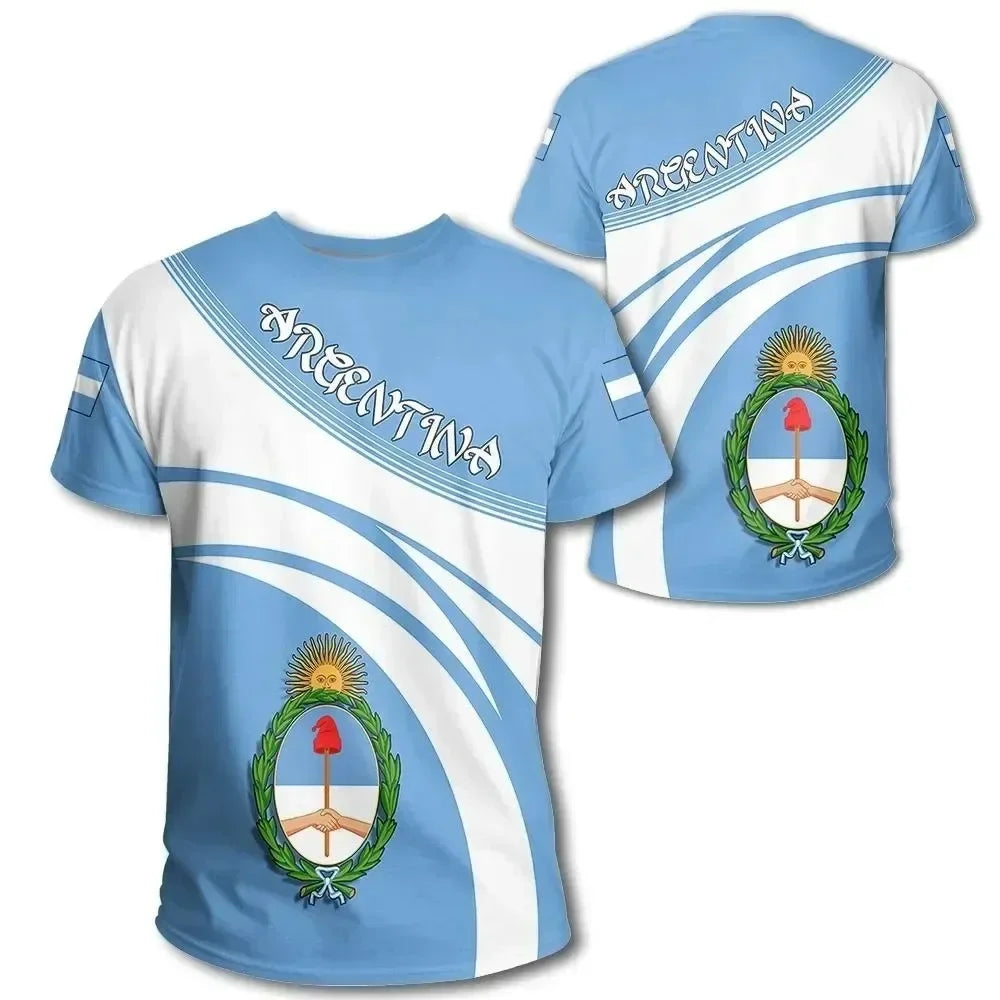 New Summer Men and Women Oversized Short Sleeve Argentine Flag 3D Printed T-shirt Street Clothing Harajuku Children's Clothing