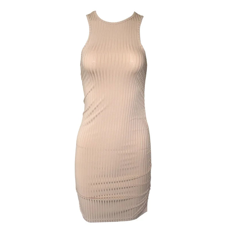 Sexy Stripes Thread Knitting Slim Bodycon Dress Women Sleeveless Solid Color Skinny Mini Dress Elegant Club Party Vestidos