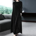 Elegant Velvet Long Dress for Middle-Aged And Elderly Women Autumn New Style Korean Version Loose Fit Long Sleeve Dress