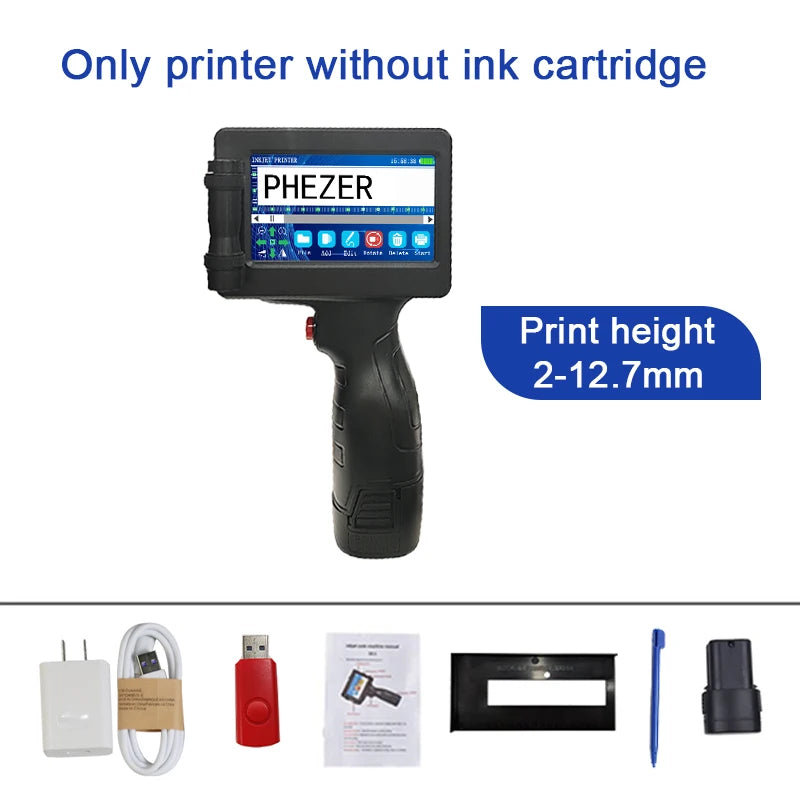 For HP Phezer P17 Handheld Inkjet Printer 12.7mm Smart Labeler for QR Bar Batch Code & Expiry Date 28 Languages Supported