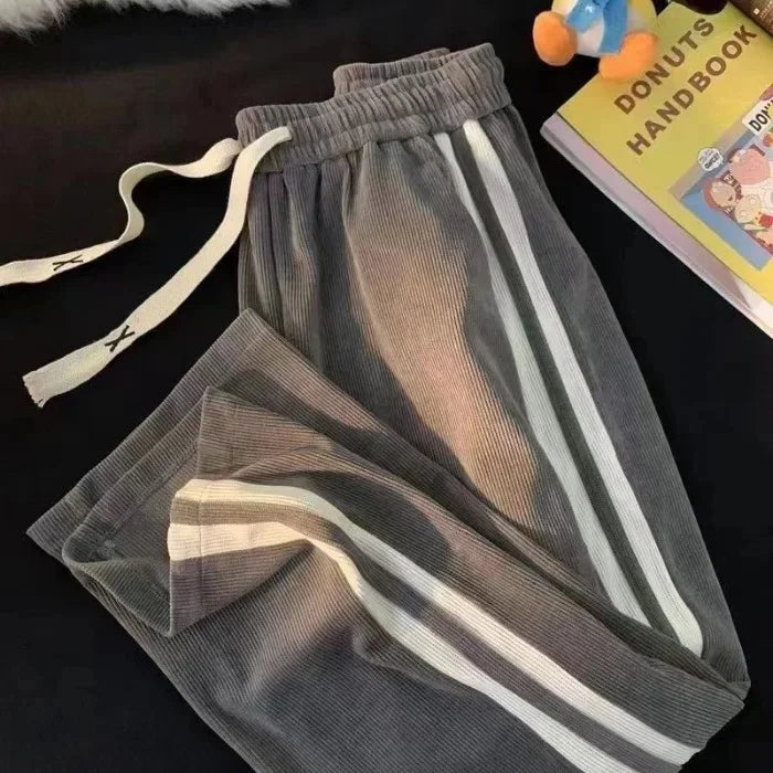 Spring Autumn Women's Corduroy Straight Leg Loose Fit Casual Pants Fashion Sporty High Street Style Drapey Long Trousers