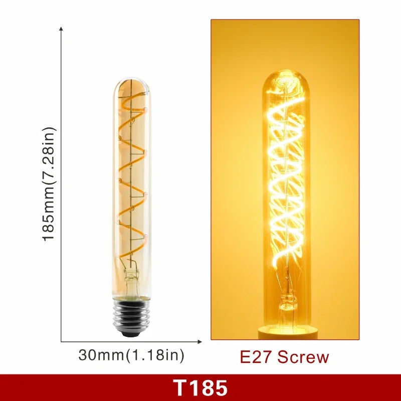 E14 E27 Retro LED Spiral Filament Light Bulb 4W Warm Yellow 220V C35 A60 T45 ST64 T185 T225 G80 G95 G125 Vintage Edison Lamp