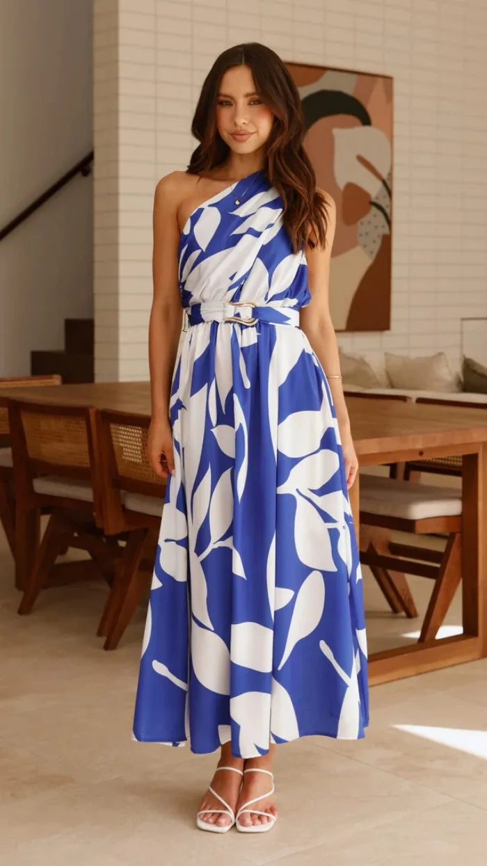 2025 Summer Fashion New Women's Sexy Vacation Dress Casual Elegant Bohemian Beach Skew Collar Off Shoulder Sashes Long Dresses