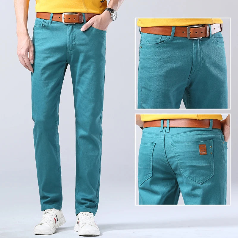 Men Autumn Spring Fashion Blue Red Casual Classic Style Straight Slim Fit Soft Trousers Male Brand Advanced Stretch Pants