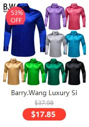 Barry.Wang Luxury Silk Mens Shirts Jacquard Floral Long Sleeve Formal Casual Breathable Male Blouses Wedding Business Prom Gift