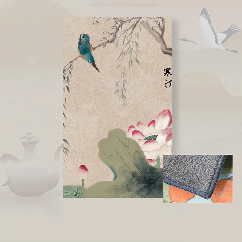 30*18cm High-end Tea Towel With Retro Style And Colorful Painting, Special Tea-drinking Cloth, Premium Tea Set