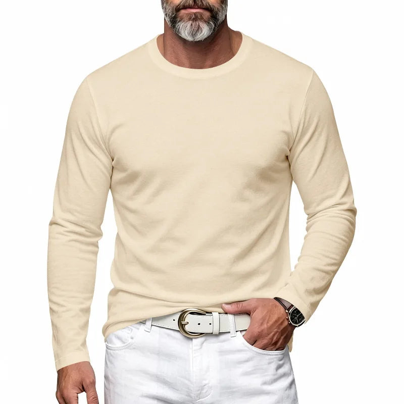 Autumn and Winter Men's Thin Casual Crew Neck Pullover Loose Versatile Breathable Commuter Long Sleeve Bottom T-Shirt