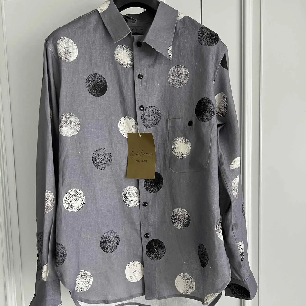 TOP-YAMAMOTO original design linen polka dot print designer long-sleeved shirt in loose size