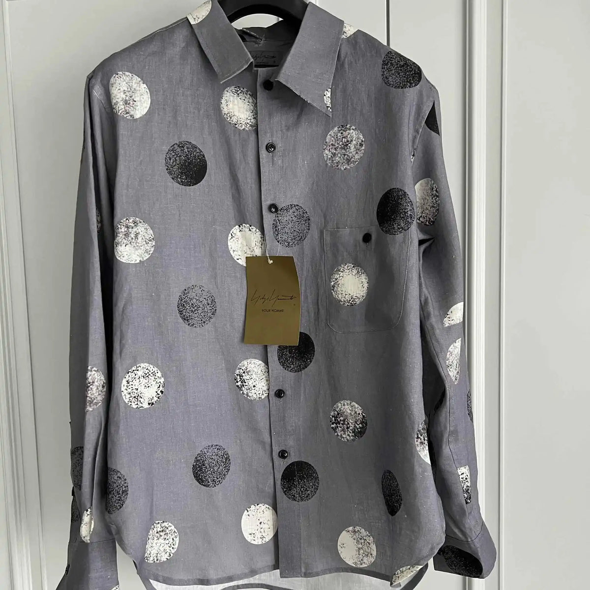 TOP-YAMAMOTO original design linen polka dot print designer long-sleeved shirt in loose size