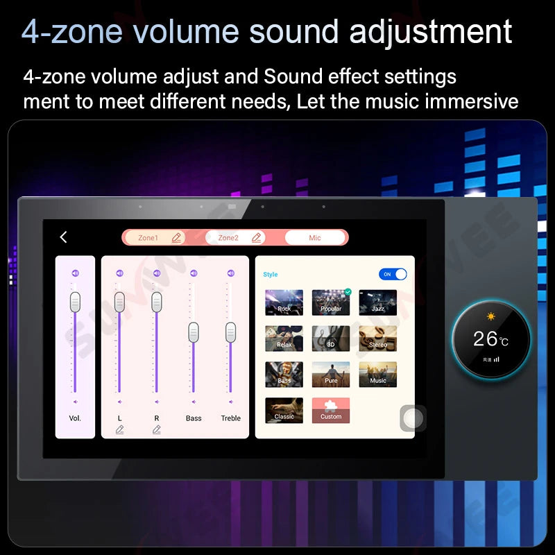 Smart Home 2 zone audio in wall Amplifier Android 11 WiFi Bluetooth sound amplificador music player 10 Inch control panel system