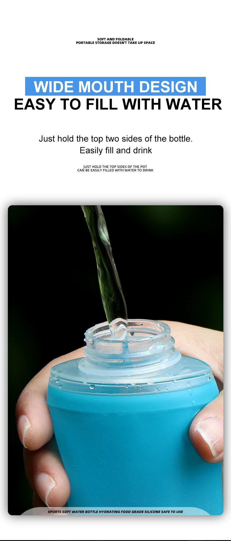 Sport Water Bottle TPU Folding Soft Flask Drink Portable Water Bottle High Flow Running Hiking Bicycle Fitness Water Bag