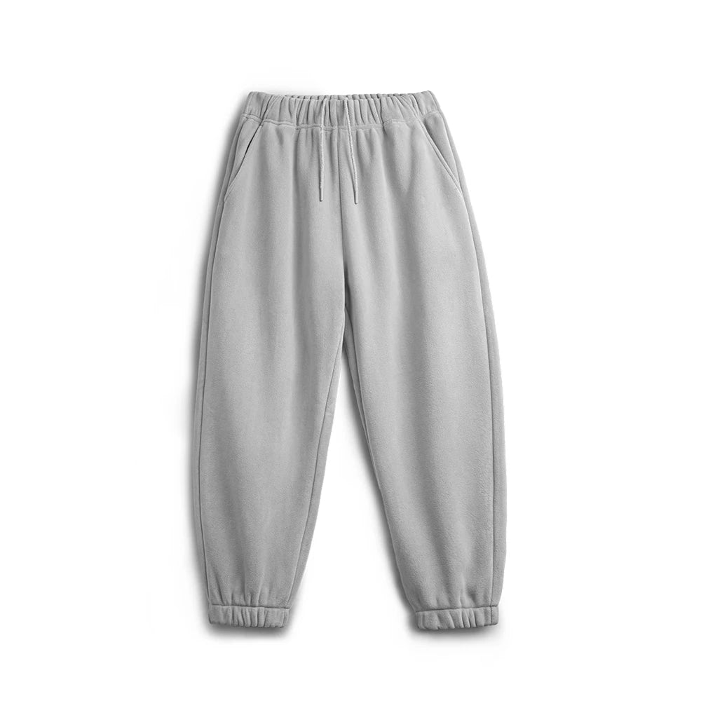 Maden Men's Casual Polar Fleece Cuffed Sweatpants Solid Color Elastic Waist Fleece-lined Pants Warm Sports Straight-leg Trousers