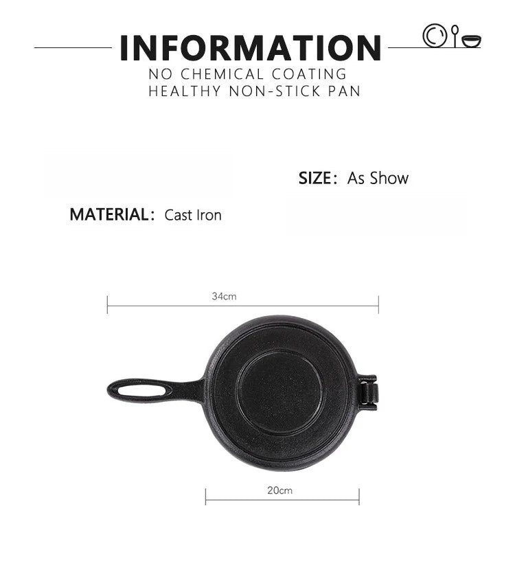 Household Kitchen 20cm Oven Safe Waffle Maker Cake Baking Pan Uncoated Cast Iron Waffle Mold Skillet