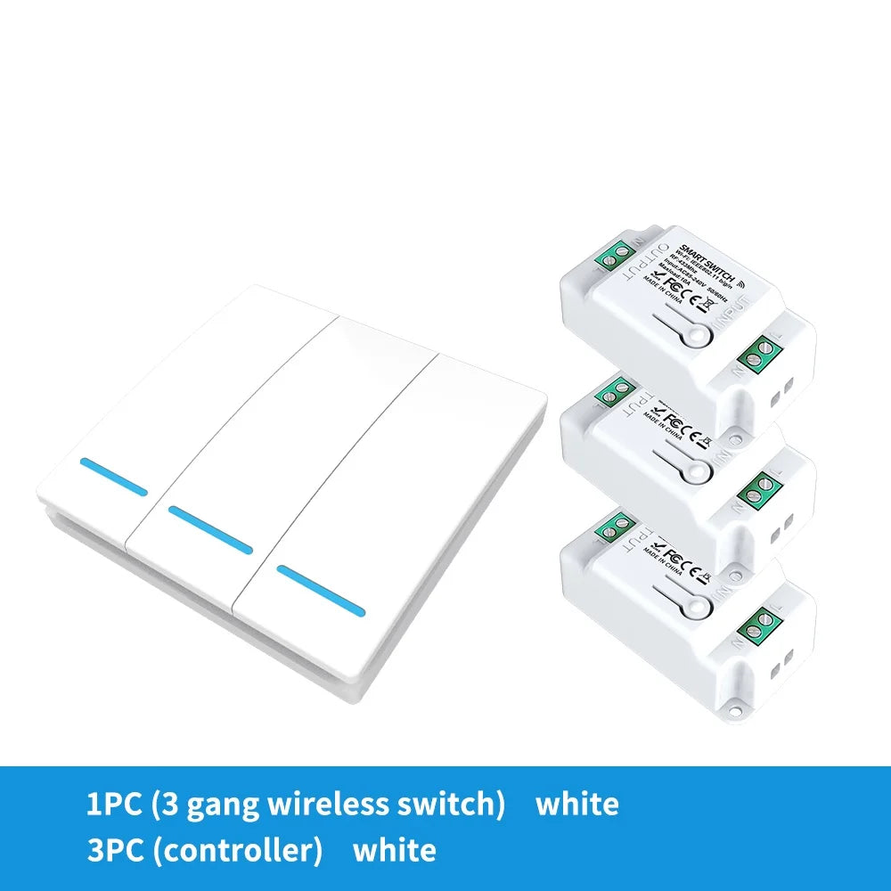 Long Distance Smart Tuya Wifi Wireless Switch Black And  White 1/2/3gang RF433 Remote Control Light Switch CR2032 Power Supply