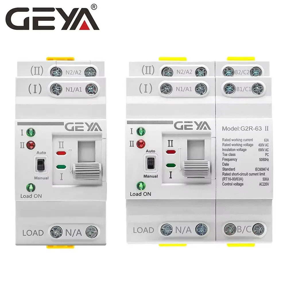 GEYA 63A AC220V Automatic Transfer Switch ATS Dual Power Auto Transfer Switch Uninterruptible Millisecond-Level ATS DIN Rail