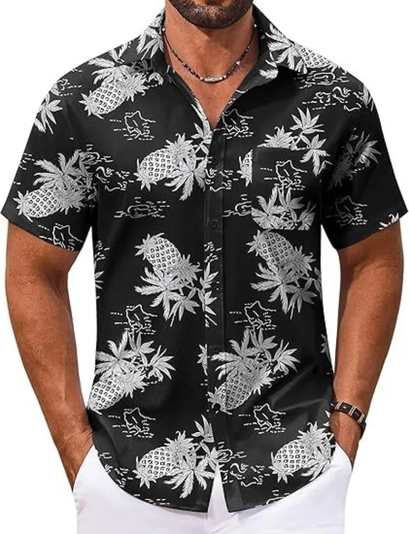 2026 New Beach Surfing Men's Shirt 3D Digital Geometry Hawaiian Printed Short Sleeve Shirt
